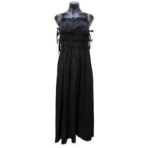 a. ren Black Linen Midi Dress With Smocked Bodice & Adjustable Straps M
